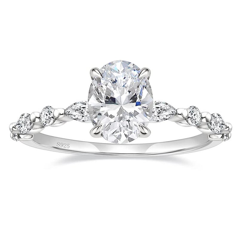 EAMTI 3 Carats 925 Sterling Silver Ring Oval Cut Cubic Zirconia Engagement Solitaire Halo Promise Ring for Women Size 8.5 - Image 1